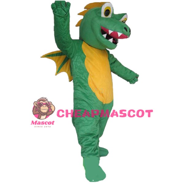 Cartoon Green & Yellow Dinosaur Mascot Costume