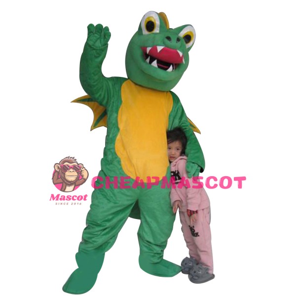 Cartoon Green & Yellow Dinosaur Mascot Costume