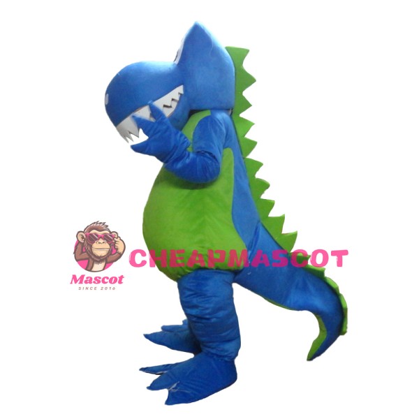  Adult Cartoon Happy Blue & Green Crocodile Mascot Costume