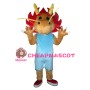 Adult Cartoon Brown Dragon With Blue Suit Mascot Costume