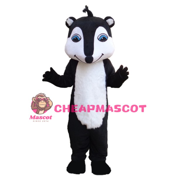 Super Cute Smiling Black & White Fox Mascot Costume