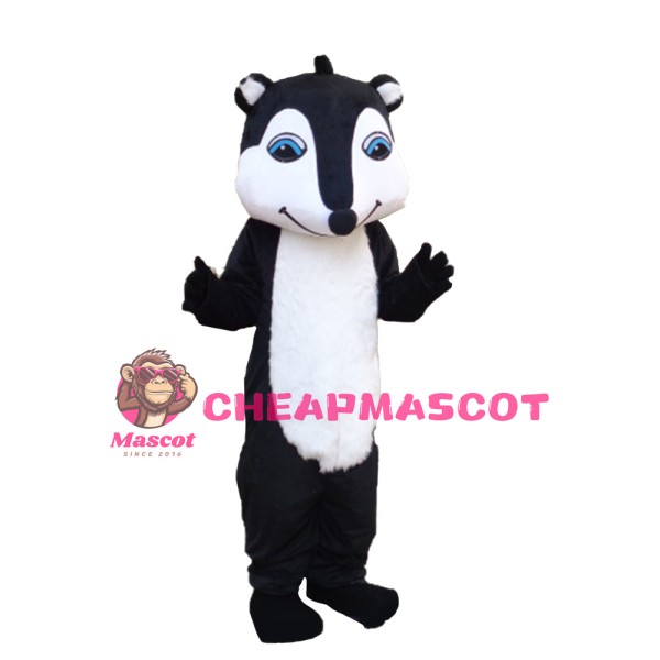 Super Cute Smiling Black & White Fox Mascot Costume