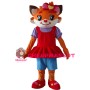 Fancy Cute Smiling Fox With Red Dress Mascot Costume