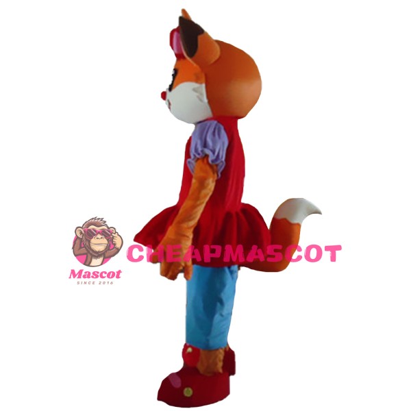 Fancy Cute Smiling Fox With Red Dress Mascot Costume