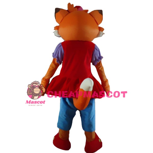 Fancy Cute Smiling Fox With Red Dress Mascot Costume