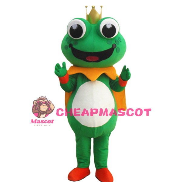 Adult Size Lovely Crown Frog With Yellow Cloak Mascot Costume
