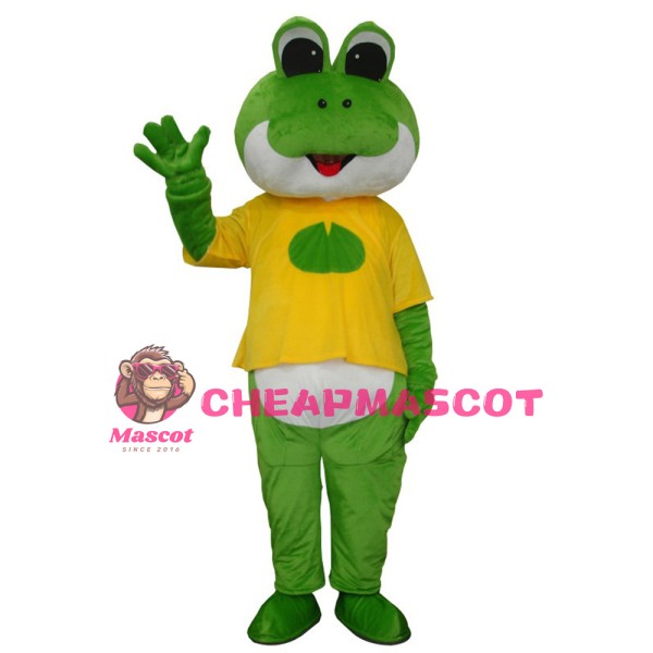 Lovely Cartoon Smiling Frog With Yellow Shirt Mascot Costume