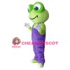 Adult Size Frog With Purple Rompers Mascot Costume