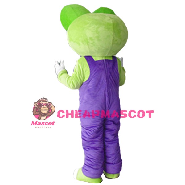 Adult Size Frog With Purple Rompers Mascot Costume