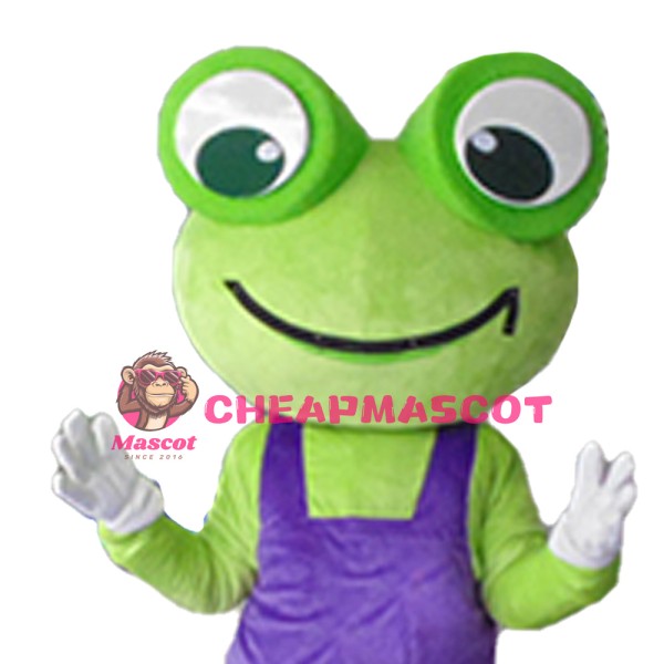 Adult Size Frog With Purple Rompers Mascot Costume