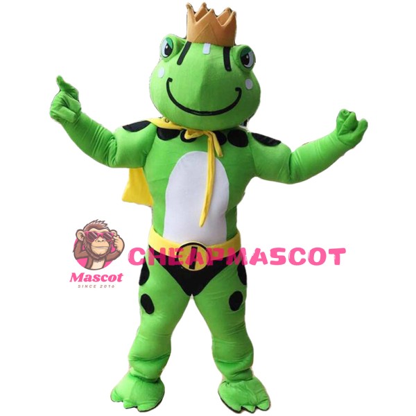 Strong Crown Frog With Yellow Cloak Mascot Costume