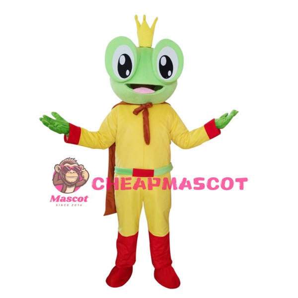 New Kind Happy Yellow Frog With Red Cloak Mascot Costume