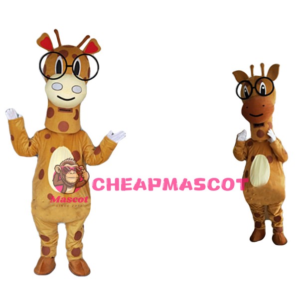 New Funny Super Cute Giraffe With Glasses Mascot Costume