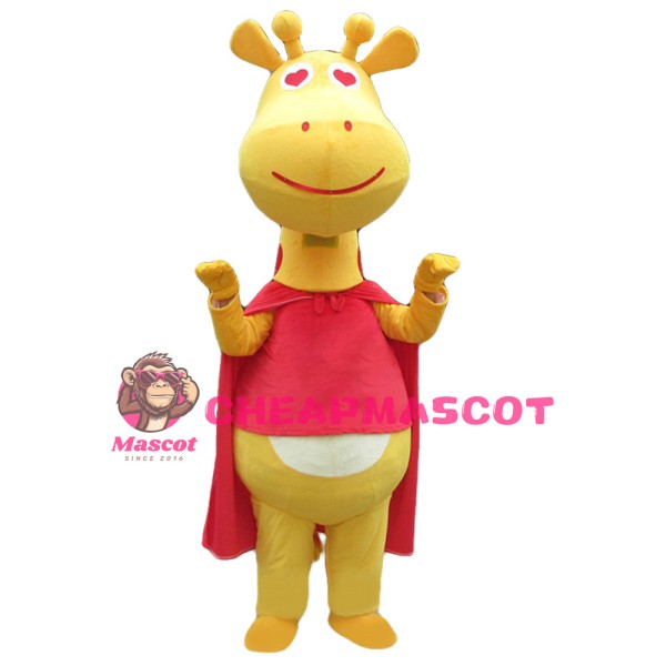 New Kind Smiling Yellow Giraffe With Red Cloak Mascot Costume