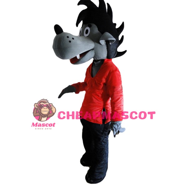Good Quality Friendly Wolf With Red Top Mascot Costume