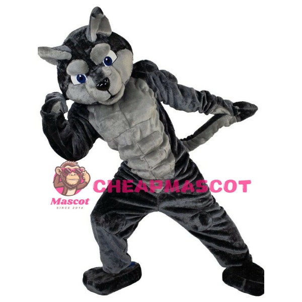Strong Black & Grey Wolf Mascot Costume