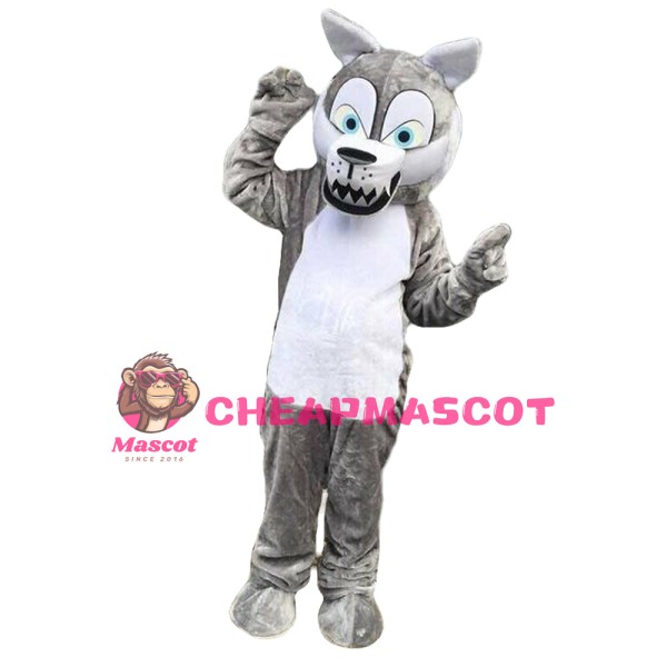 Cartoon Plush Grey Wolf Mascot Costume