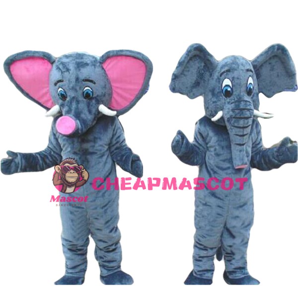 Lovely Grey Elephant With Pink Ears Mascot Costume