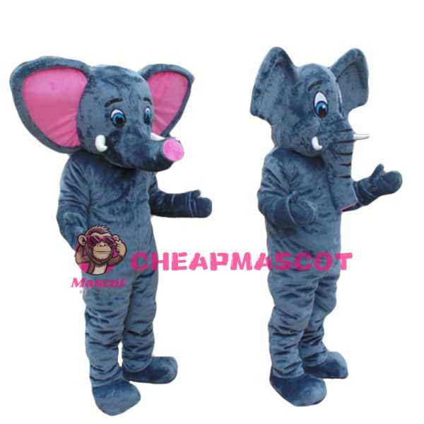 Lovely Grey Elephant With Pink Ears Mascot Costume