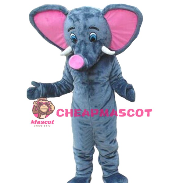 Lovely Grey Elephant With Pink Ears Mascot Costume