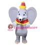 Cute Smiling Little Grey Elephant With Hat And Shawl Mascot Costume
