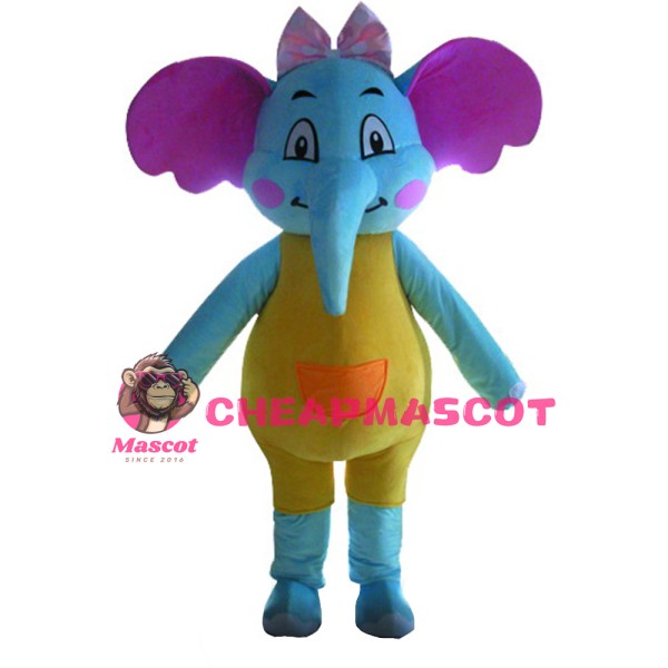 Newest Lovely Cartoon Blue Elephant With Yellow Clothes Mascot Costume