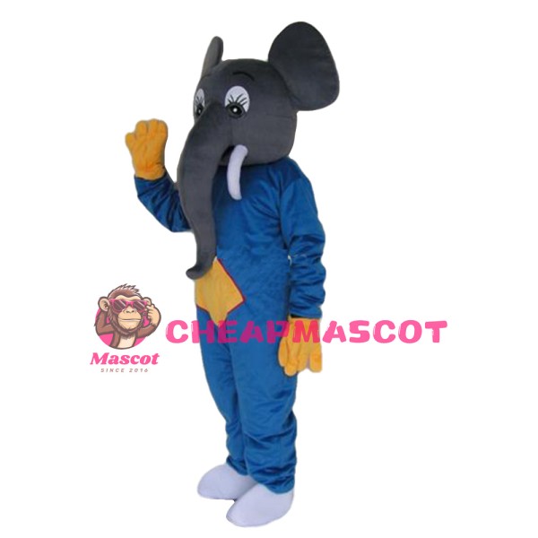 Adult Size Friendly Elephant With Blue Top Mascot Costume