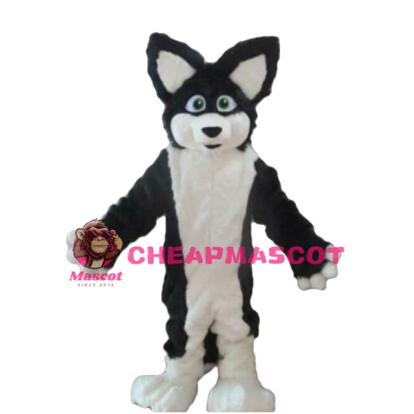 Funny Plush Black & White Dog Mascot Costume
