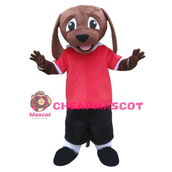 Unisex Super Cute Brown Dog With Red Top Mascot Costume