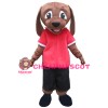 Unisex Super Cute Brown Dog With Red Top Mascot Costume
