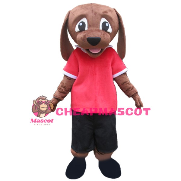 Unisex Super Cute Brown Dog With Red Top Mascot Costume