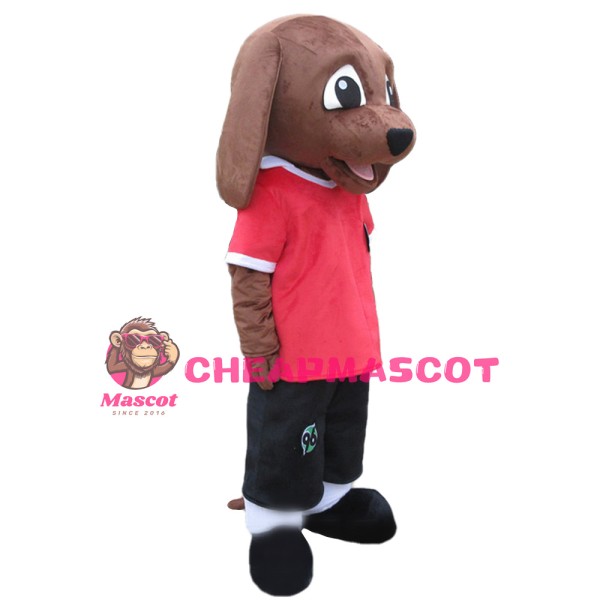 Unisex Super Cute Brown Dog With Red Top Mascot Costume
