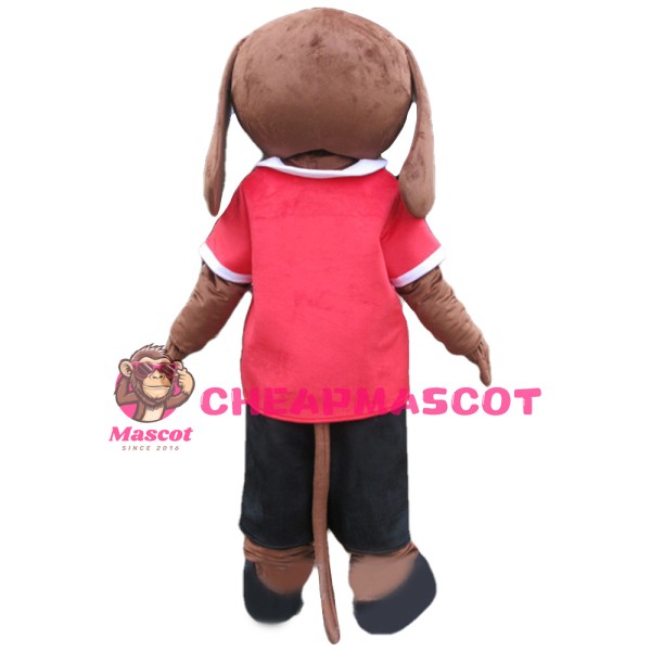 Unisex Super Cute Brown Dog With Red Top Mascot Costume