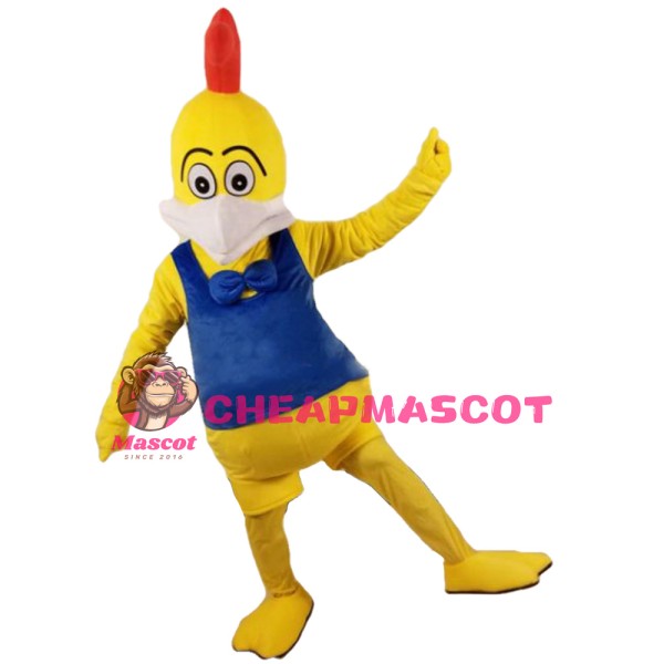 New Cartoon Yellow Chicken With Blue Top Mascot Costume