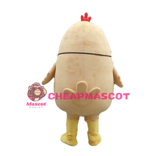 Super Cute Khaki Chicken With Blue Tie Mascot Costume