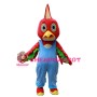 Lovely Plush Furry Red Chicken With Blue Rompers Mascot Costume