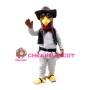 Friendly Brown Chicken With Suit And Hat Mascot Costume