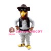 Friendly Brown Chicken With Suit And Hat Mascot Costume