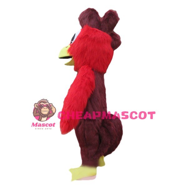 Adult Size Long Fur Red & Brown Chicken Mascot Costume