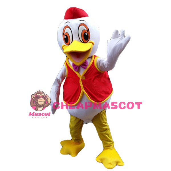 Unisex Friendly White Duck With Red Vest Mascot Costume