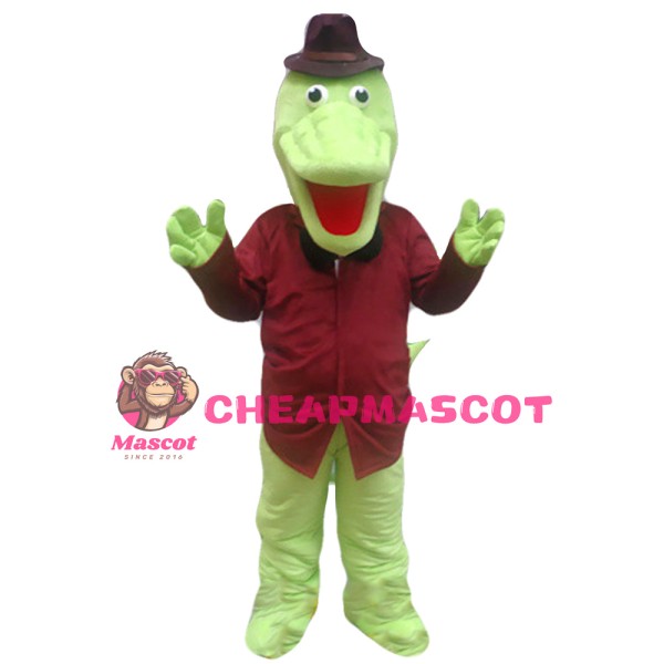 Cartoon Gentleman Crocodile With Brown Top Mascot Costume