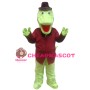Cartoon Gentleman Crocodile With Brown Top Mascot Costume