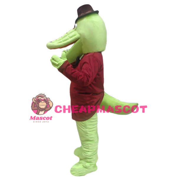 Cartoon Gentleman Crocodile With Brown Top Mascot Costume