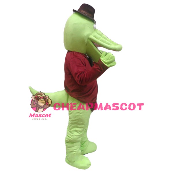 Cartoon Gentleman Crocodile With Brown Top Mascot Costume