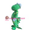 Polite Green Dinosaur With White Hat And Gloves Mascot Costume