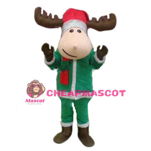 Unisex Christmas Elk With Green Suit Mascot Costume