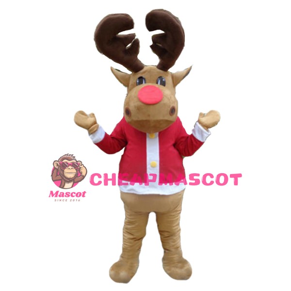 Fancy Elk With Red Top Mascot Costume For Christmas Party