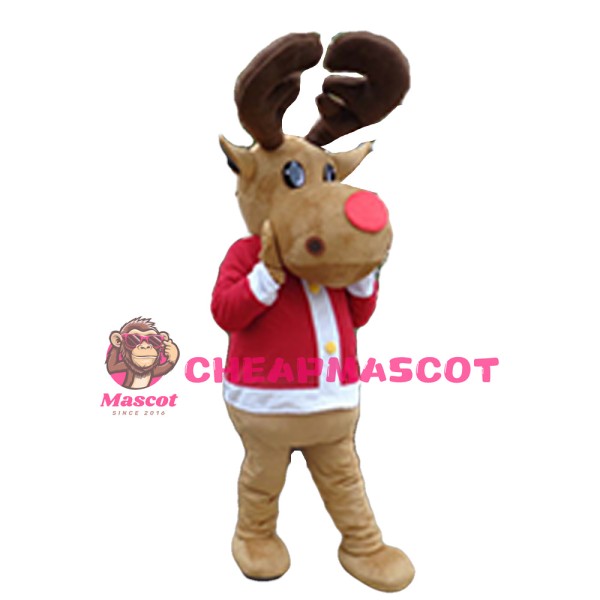 Fancy Elk With Red Top Mascot Costume For Christmas Party