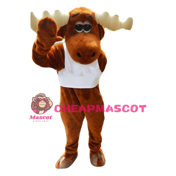 Friendly Moose With White Vest Mascot Costume