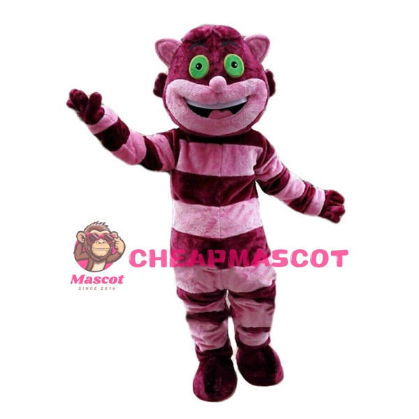 Funny Smiling Purple & Pink Striped Cat Mascot Costume
